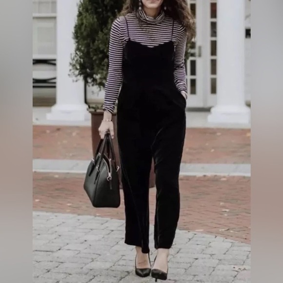 New J. Crew Cropped Wide Leg Jumpsuit in Black Velvet Size 14 $128 - Picture 2 of 10